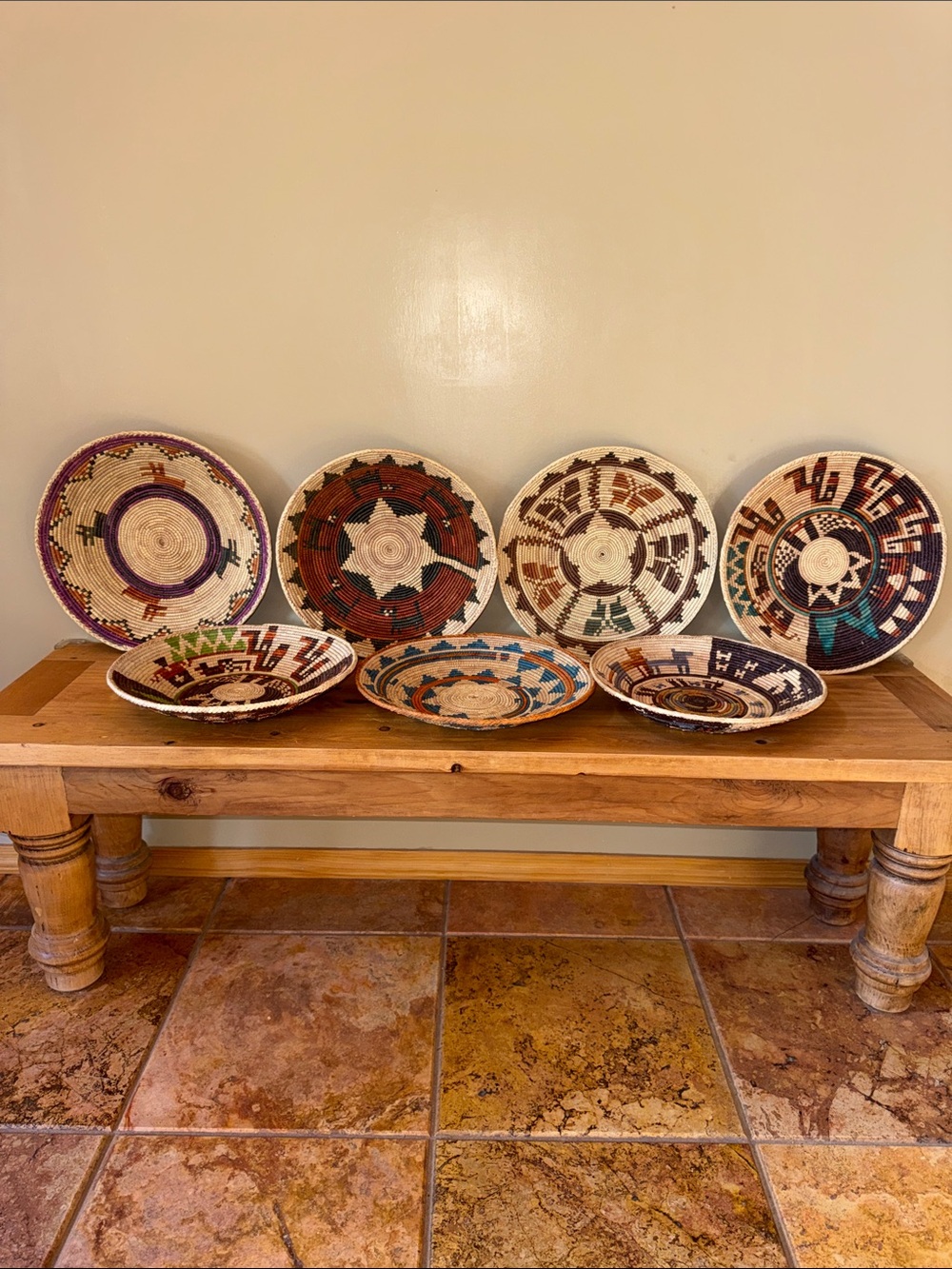 Set of seven•Native American Navajo style baskets 14”